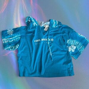 Y2k cool breeze blue hooded crop t shirt
